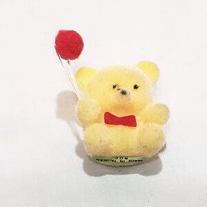 Yellow Fuzzy Teddy Bear with Balloons Lapel Pin Vintage 1" ROC